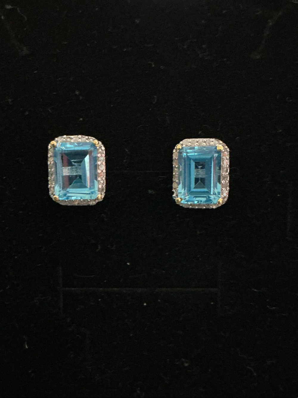 Certified Natural Blue Topaz Halo Natural Diamonds Stud Earrings